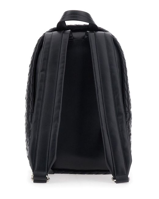 Bottega Veneta Black Small Backpack With Zip Pocket On The Front And Intreccio Motif