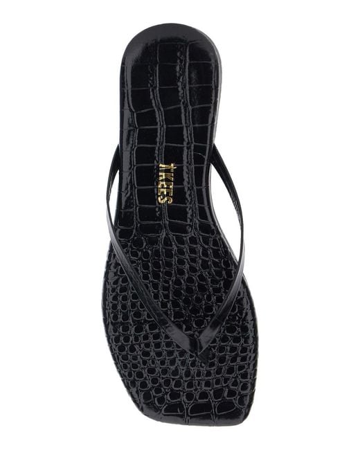TKEES Black 'Lily' Sandals With Flip-Flop Design And Crocodile Effect