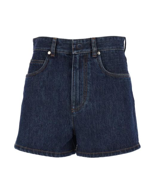 Fendi Blue Shorts With Logo Patch On The Rear