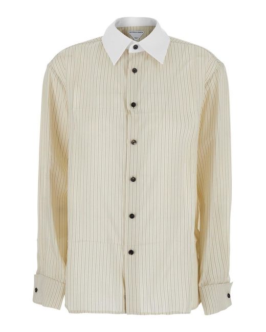 Bottega Veneta White Fluid Viscose Striped Long Sleeves Shirt