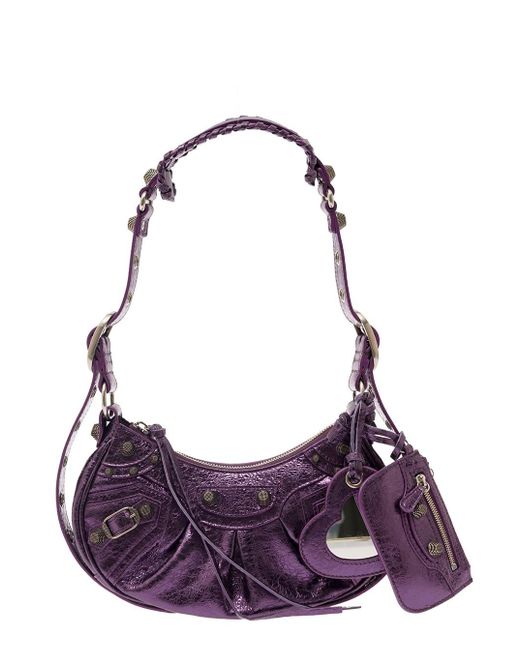 Balenciaga Purple 'cagole' Chain Bag In Metallic Leather With Metal Hardware