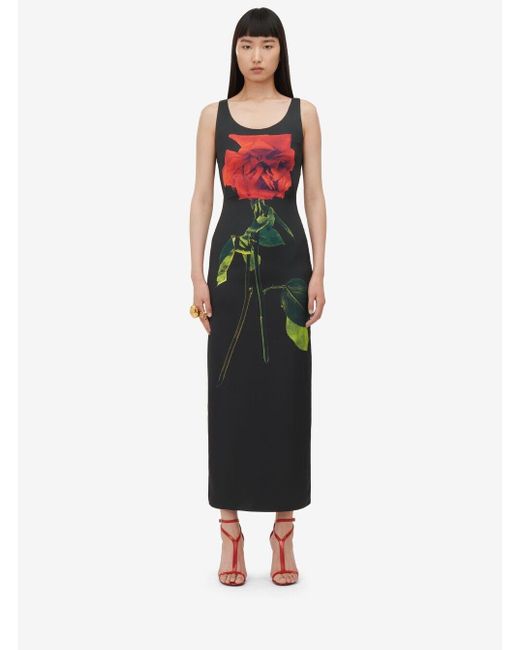 Alexander McQueen Black Long Dress With Shadow Rose Print