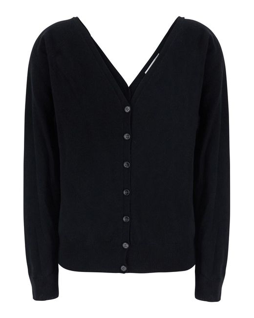 Lisa Yang Black Jiani Cardigan With V-Neck And Long Sleeves
