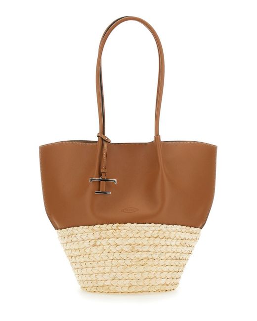 Tod's White 'Bux' Shopper With Logo Imprinted On The Front And Metal Logo Charm