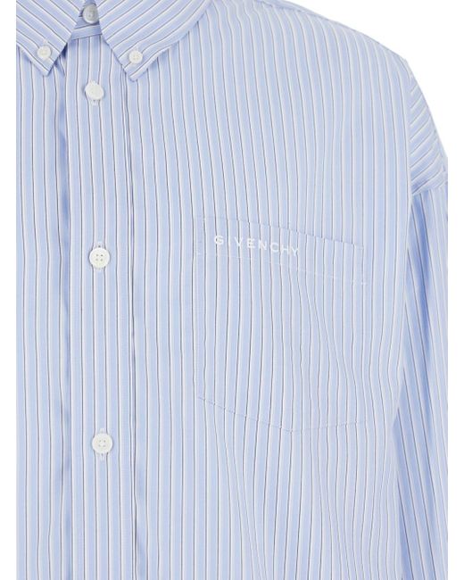 Givenchy Blue Light Stripe Shirt With Logo Lettering Embrodery for men