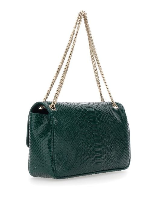 Tom Ford Green Semi Shiny Printed Python B/C Chainshoulder Bag
