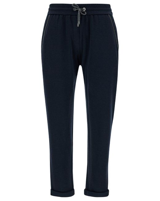 Brunello Cucinelli Blue Sports Pants With Drawstring