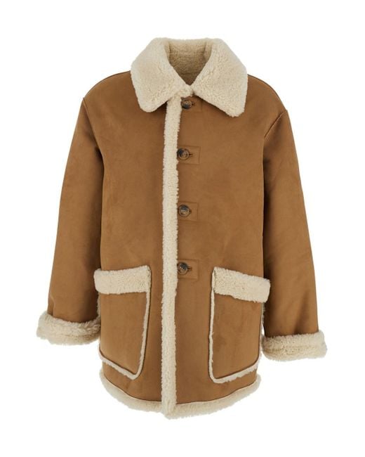 DUNST Brown Reversible Shearling Jacket With Classic Collar And Two Fr for men