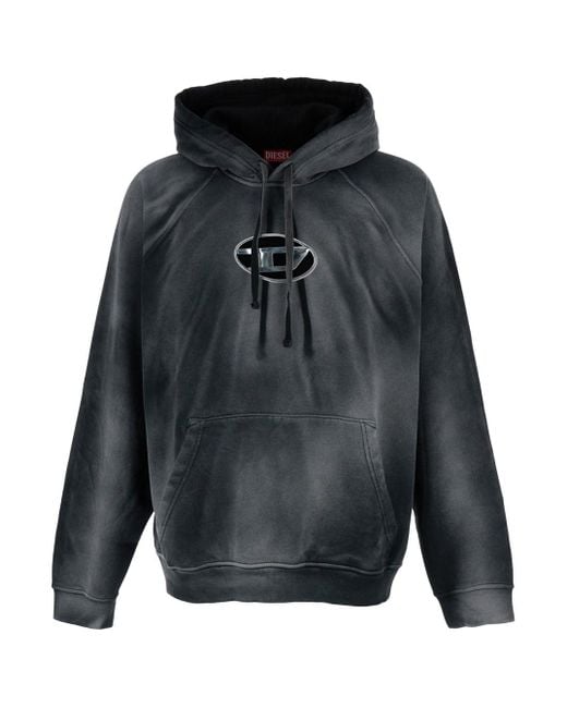 DIESEL Gray Hoodie With Cut Out Oval D Logo for men