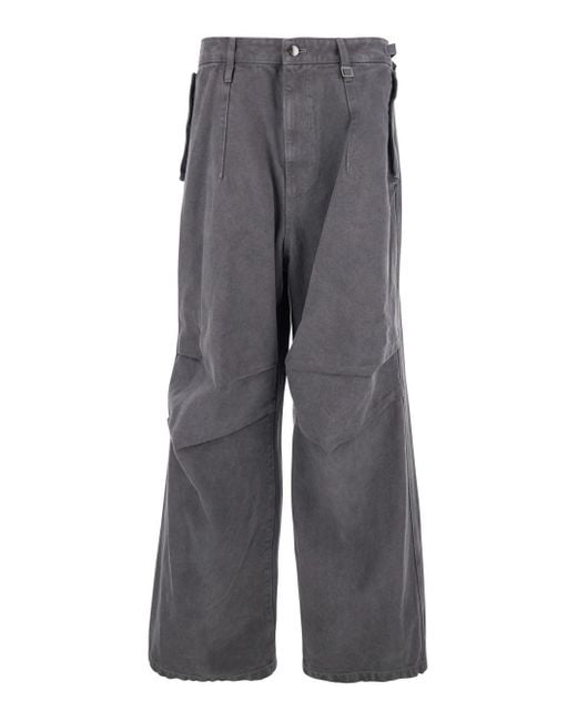 Wooyoungmi Gray Cotton Pants With Belt Loops for men