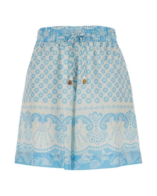 Mantero 1902 Blue 'Ginny' Shorts With All-Over Paisley Print In