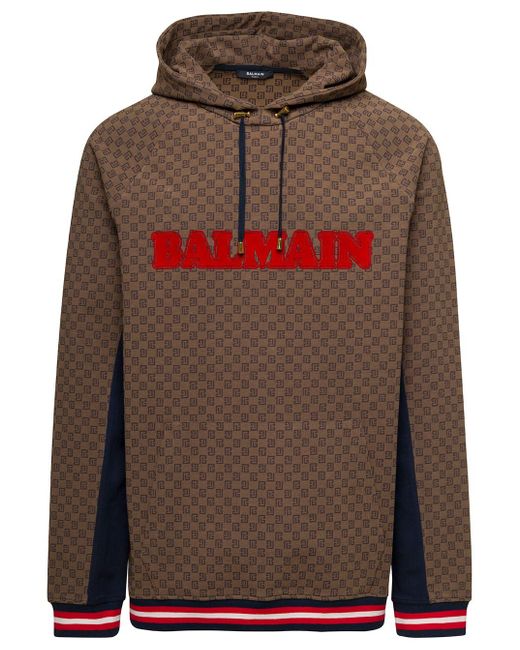 Balmain Monogram Hoodie in Brown