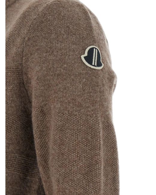 Maglione 'Biker' Girocollo Con Patch Logo Sulla di Moncler in Brown
