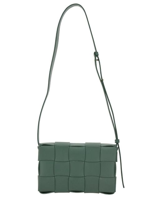 Borsa A Tracolla 'Cassette' Con Motivo Intreccio di Bottega Veneta in Green