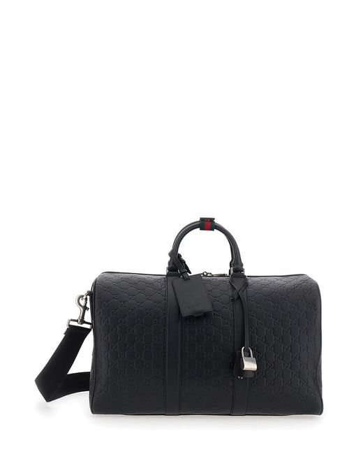 Gucci Black 'Emblem' Suitcase With Adjustable And Removable Shoulder Strap And All-Over Embossed Gg Motif for men