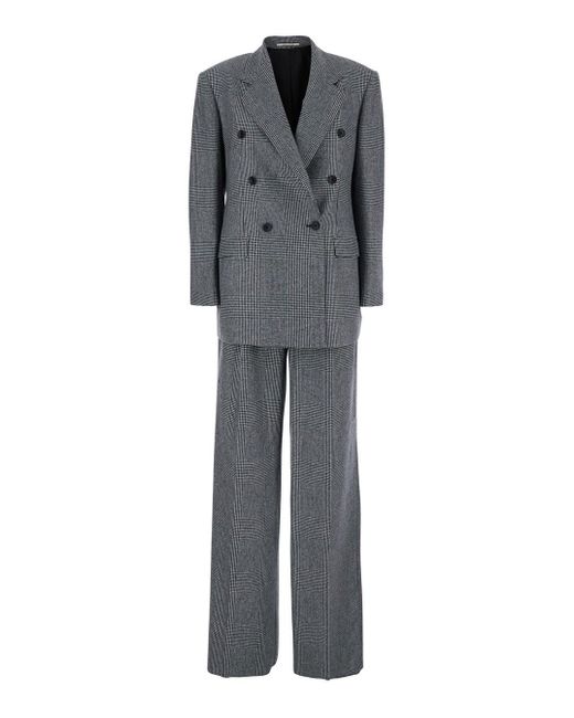 Completo Doppiopetto Con Revers Classici E Motivo Tartan In di Tagliatore in Gray