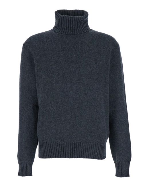 Maglione A Collo Alto Con Rifiniture A Coste di AMI in Blue da Uomo