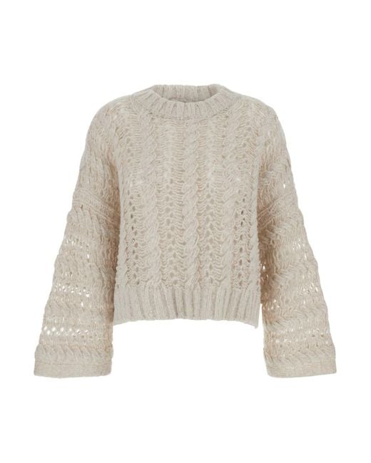 Antonelli White Crewneck Sweater With Braided Knit Detail