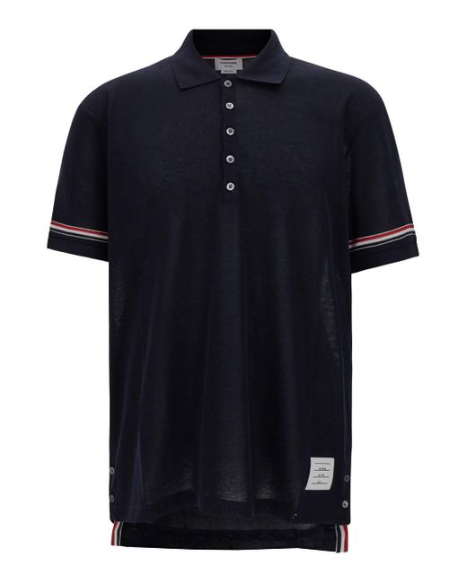 Thom Browne Blue Short Sleeve And Front Buttoning Polo for men