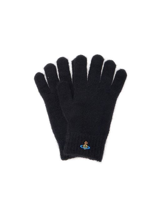 Vivienne Westwood Black Gloves With Orb Logo Embroidered On The Front for men