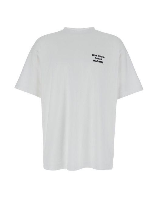 Drole de Monsieur White Crewneck T-Shirt With Slogan Print On The Fron for men