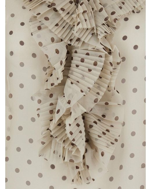 P.A.R.O.S.H. Natural Blouse With Ruffles On The Front And All-Over Polka Dot Print