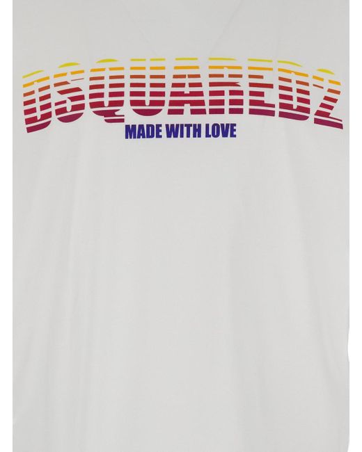DSquared² White Crewneck T-Shirt With Logo Print for men