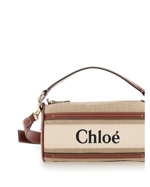 Chloé Metallic Woody Linen And Leather Shoulder Bag