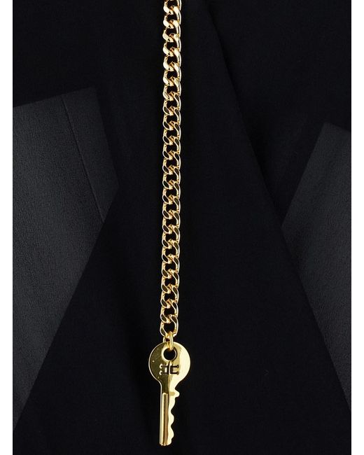 Elisabetta Franchi Black Georgette Top With Long Sleeves And V-Neck