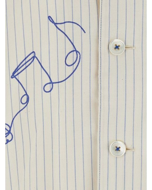 DUNST White Bowling Shirt With Cuban Collar And Front And Back Embellis for men