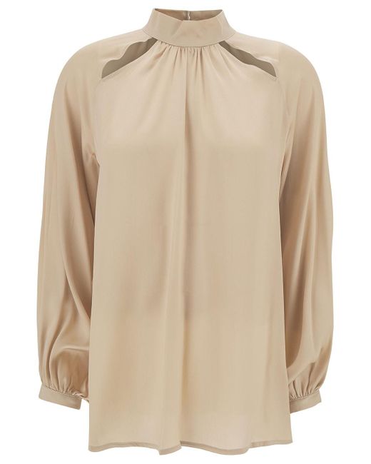 Semicouture Natural 'Jazmin' Champagne Blouse With Cut-Out