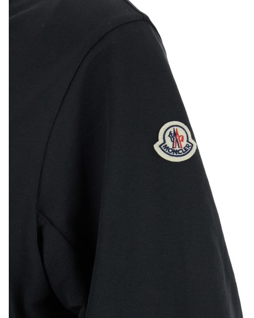 Moncler Black Dress With Elastic Waist And Logo Patch On The Sleeve