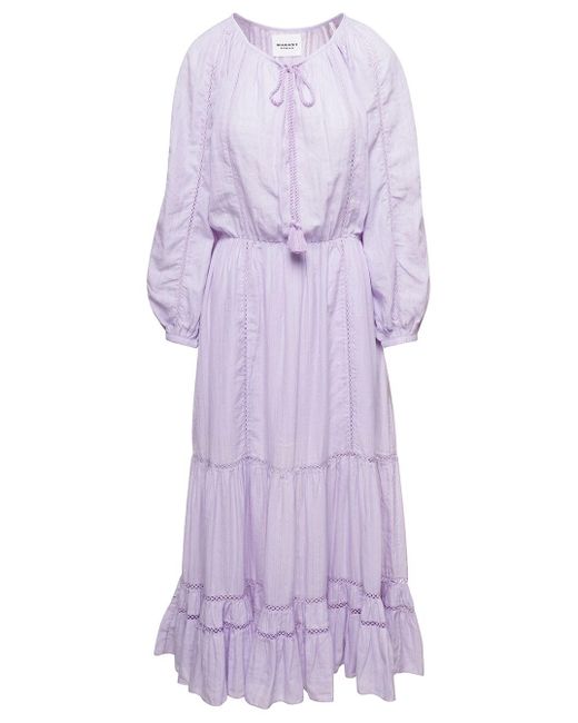 Étoile Isabel Marant Purple Lilac Keyhole Tiered Midi Dress In Cotton Blend Woman