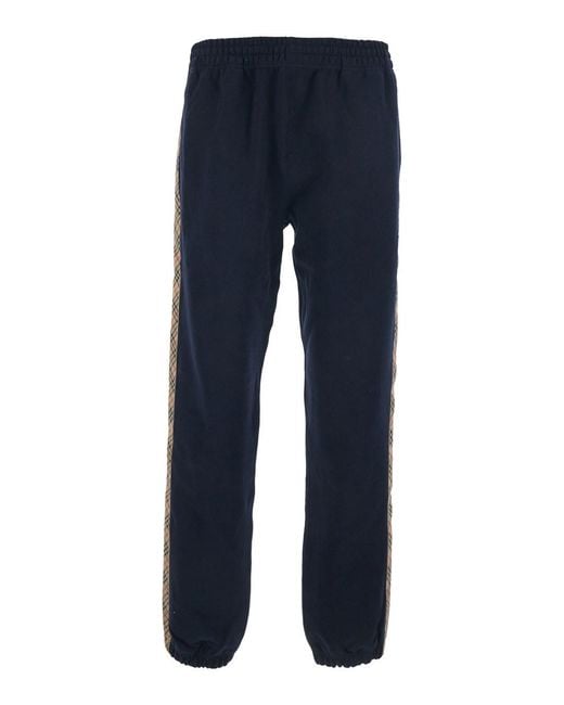 Burberry Blue Trousers With Elastic Waist And Side Bands With Check Motif for men