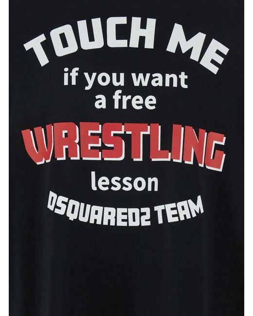 DSquared² Black Crewneck T-Shirt With Print On The Front for men