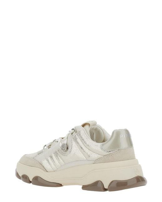 Pinko White Chunky Sole Sneakers With Metallic Accents And Padded Collar
