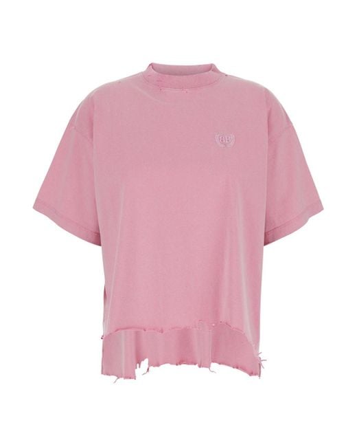 Balenciaga Pink T-Shirt With Vintage Effect
