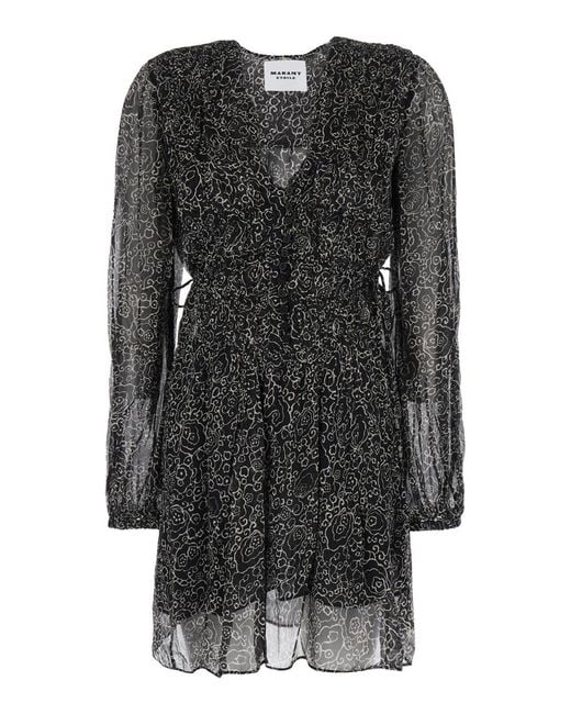 Isabel Marant Black 'Loriena' Dress With V-Neck And All-Over Print
