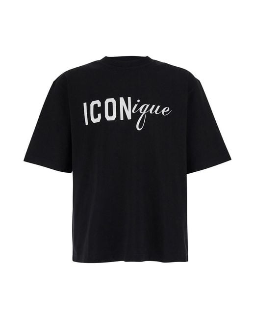 DSquared² Black T-Shirt Iconique Loose Fit Cotton for men
