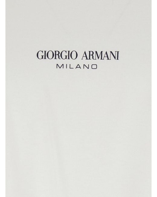 Giorgio Armani White Crewneck T-Shirt With Logo Lettering On The Front for men