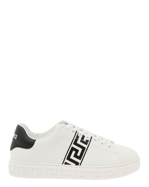 Versace White 'New Greca' Low Top Sneakers With Logo Detail for men