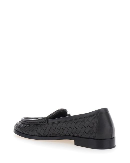 Bottega Veneta Black 'Silenzio' Loafers With Rounded Toe And Intreccio Motif