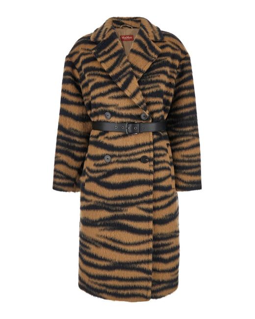 Max Mara Multicolor Double-Breasted Belted Coat