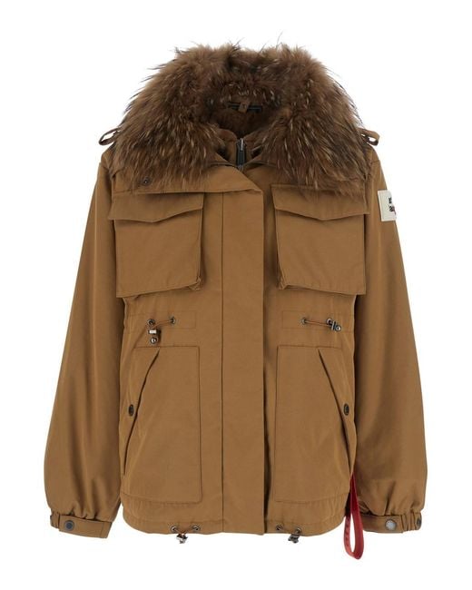 AFTER LABEL Brown Ushuaia Short Parka With Collar, Long Sleeves And Front Cl