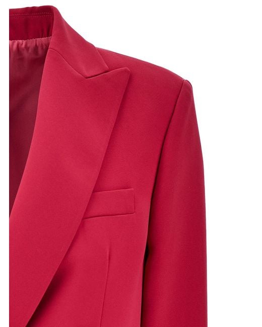 Le Plain Red Double-breasted Jacket With Peaked Revers And Tonal Buttons In Stretch Fabric