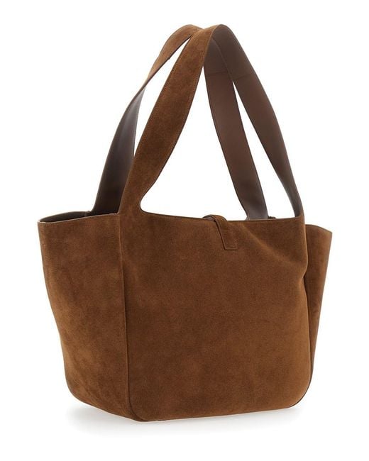 Saint Laurent Brown 'Bea' Shoulder Bag With Cassandre Plaque On The Fr