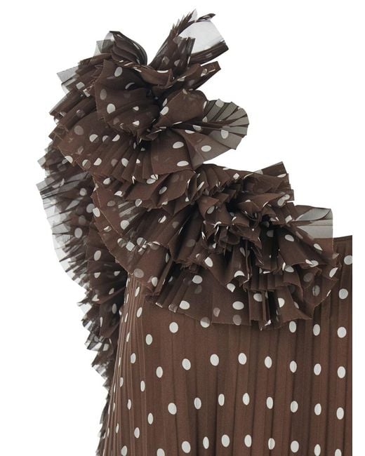 P.A.R.O.S.H. Brown Long Dress With Thin Straps And All Over Polka Dot Motif