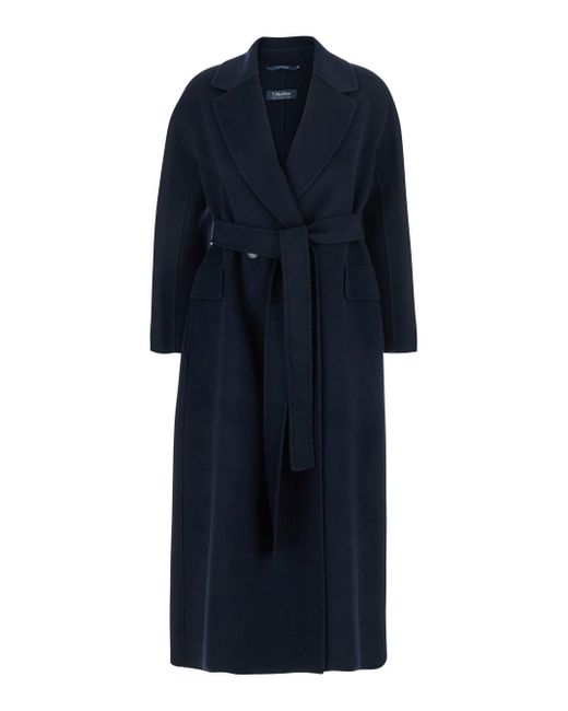 Max Mara Blue 'Enzo' Coat With Wide Notched Revers