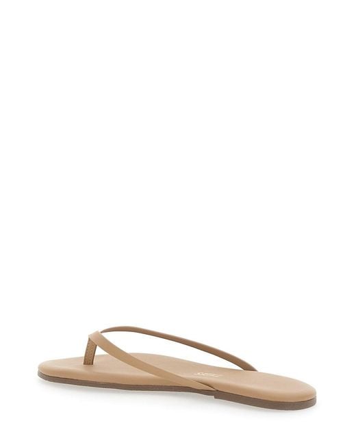 TKEES Natural 'Foundations' Sandals With Thong Design And Logo Embossed