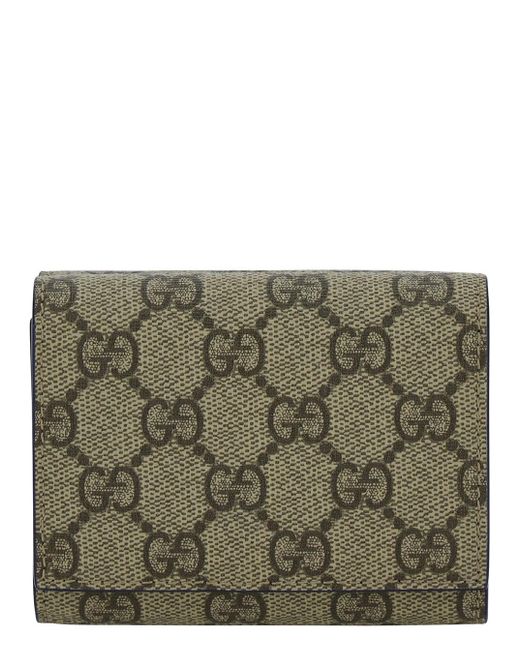 Gucci Gray Beige And E Tri-fold Wallet With Contrasting gg Detail In gg Supreme Fabric And Leather for men